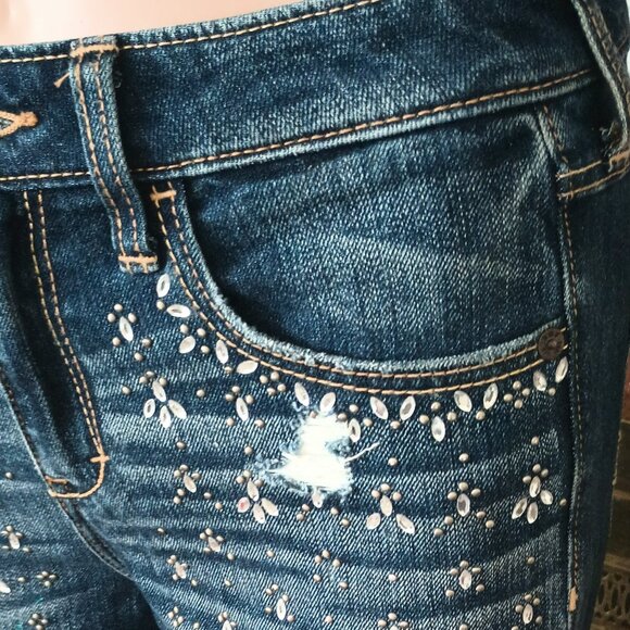 Abercrombie & Fitch Distressed Skinny Jeans 2 Embellished Mid Rise Pants - Picture 2 of 13